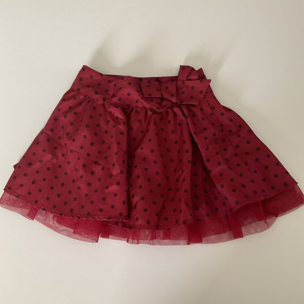 BABY GAP 12-18M Girl's - Skirt Dark Red & Black -Tulle- Polka Dots Bow